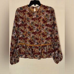 Love Riche Multicolor Floral Blouse Long Sleeve with a Peplum Hem